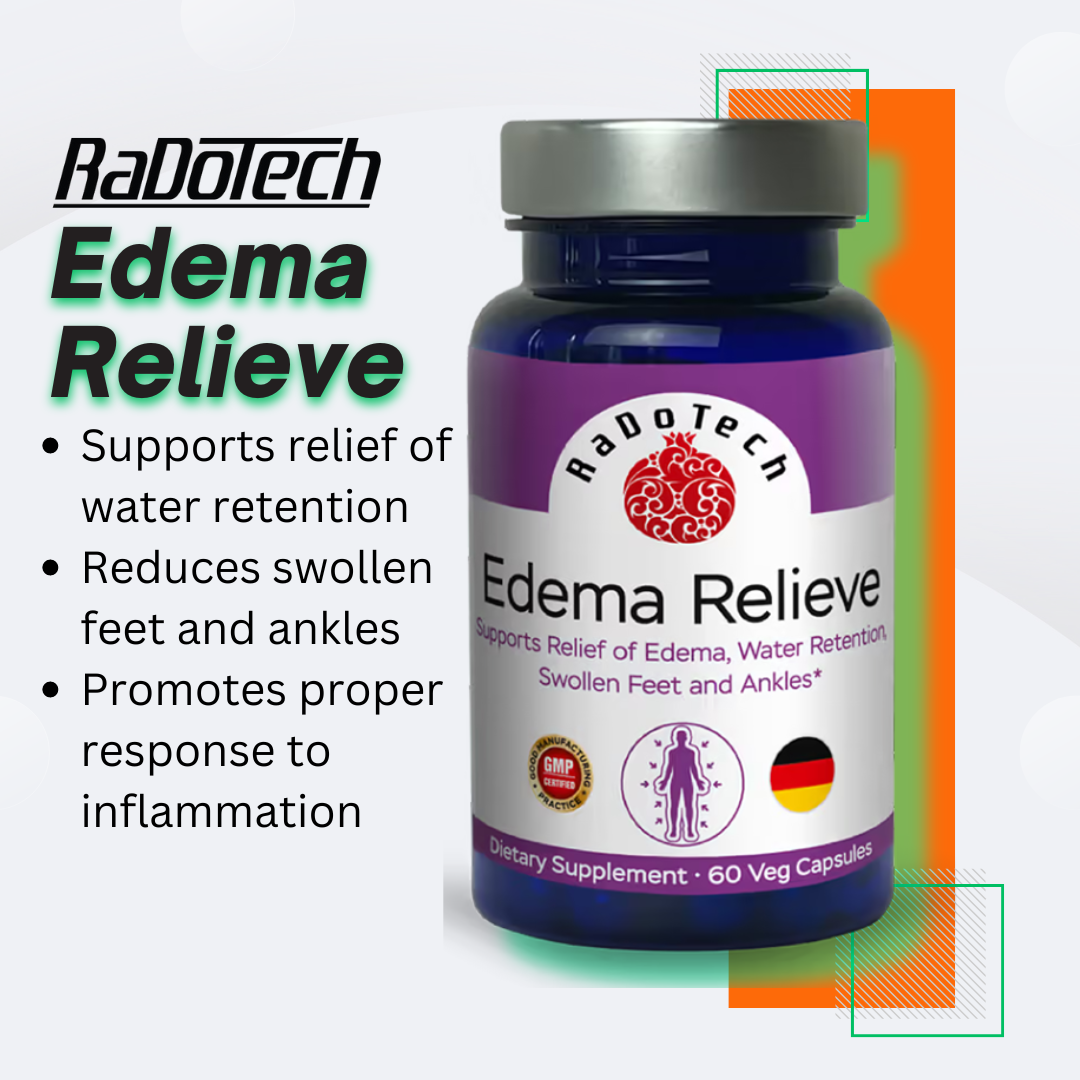 RaDoTech - Edema Relief Water Pills, Natural Diuretics for Water Retention, Foot Swelling Relief, Supports Kidney Cleanse, Reduces Swelling in Ankles, Hands, Arms, 60 Veg Capsules